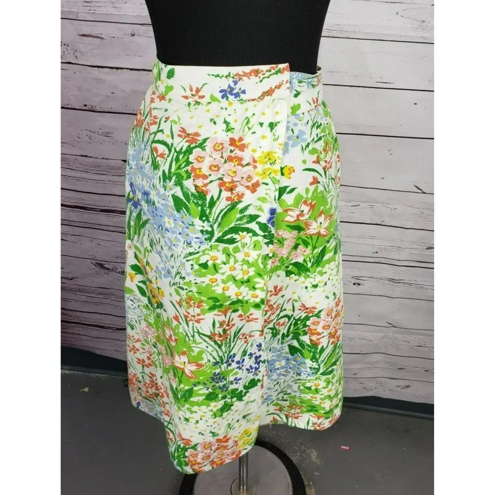 Vintage plus‎ size floral flower blue green handmade apron